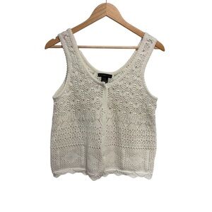 Design History Cream Crochet Sleeveless Button Cardigan Tank Top Cotton Blend